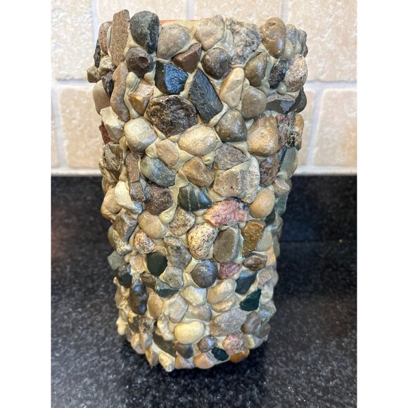 Vtg Wine Cooler Handmade Hand Placed Rocks Stones Pebbles Terracotta Wine Cooler - Picture 1 of 10